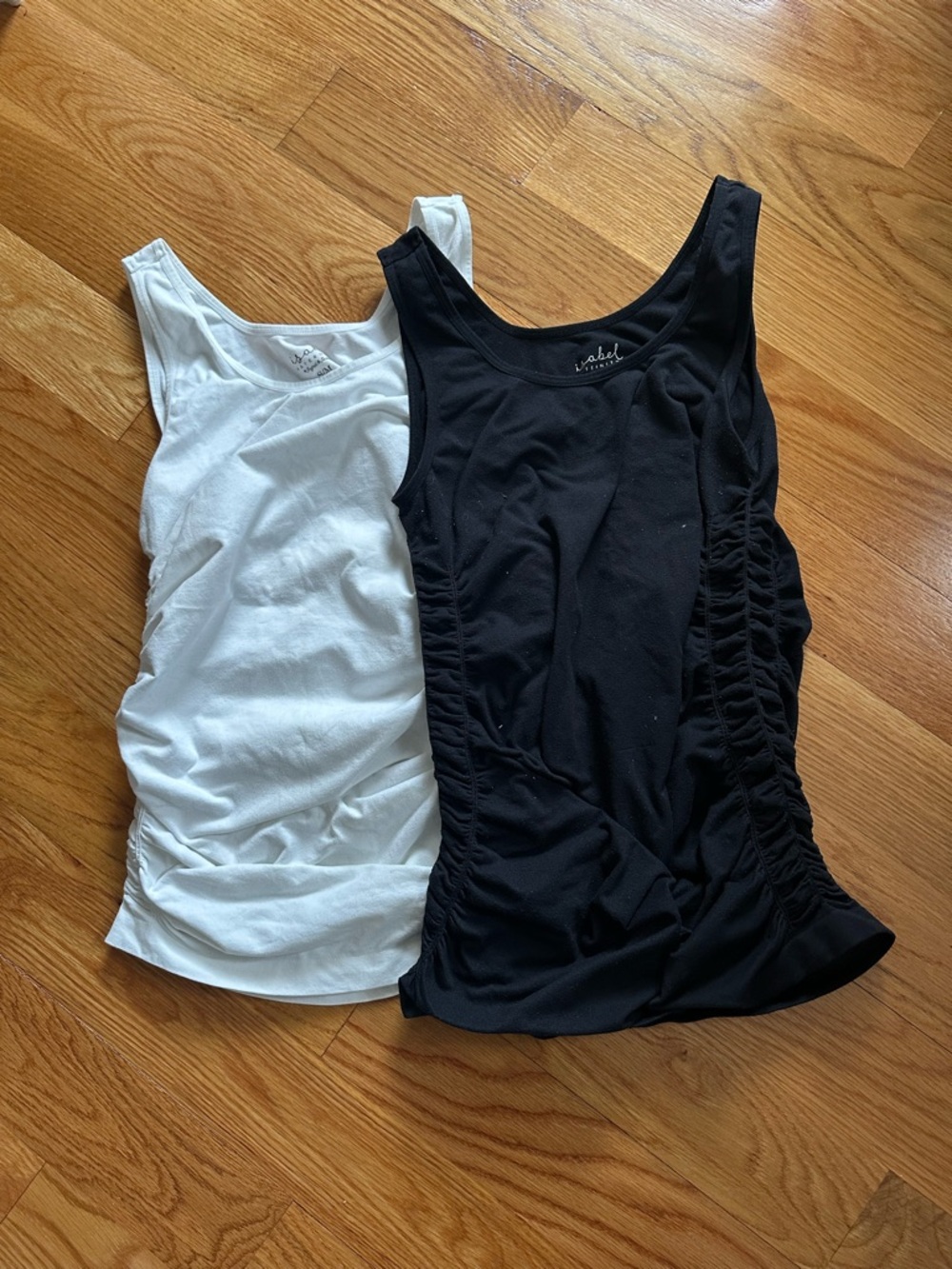 Isabel Maternity by Ingrid & Isabel Black & White Ruched Tank Tops